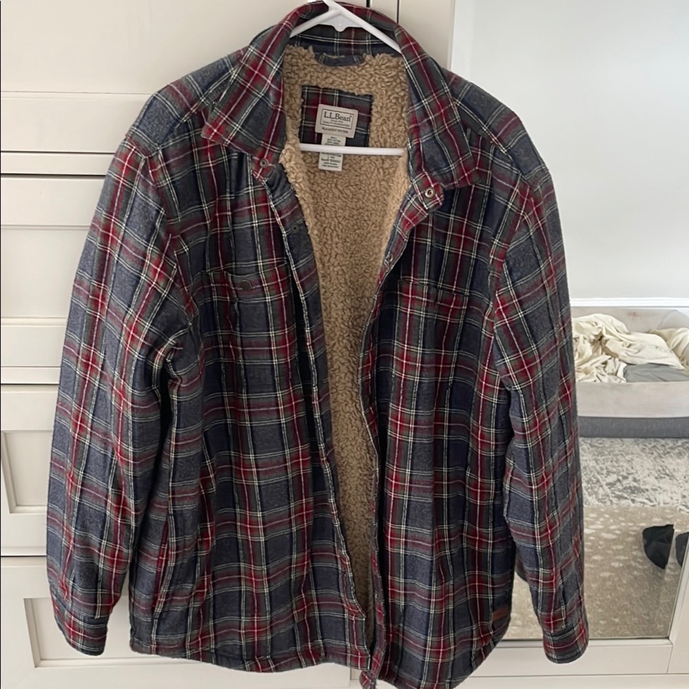 L.L. Bean Men's Plaid Jacket - Red and Gray